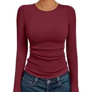 imageAUTOMET Long Sleeve Shirts Basic TopsWine Red