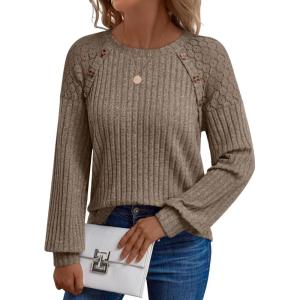 imageAUTOMET Long Sleeve Shirts Womens Lace Lightweight Sweaters Fall Business Dressy Casual TopsCoffee