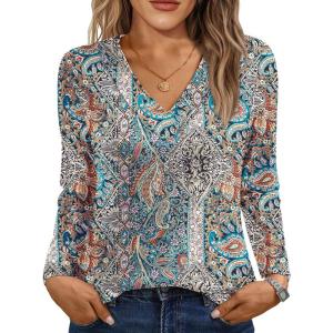 imageAUTOMET Long Sleeve Shirts for Women Tops V Neck Casual Top Comfortable Shirt Soft Basic Tees Women BlousesBohoprint3