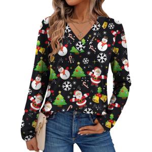 imageAUTOMET Long Sleeve Shirts for Women Tops V Neck Casual Top Comfortable Shirt Soft Basic Tees Women BlousesHalloweenblack
