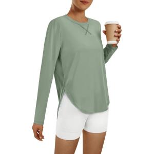 imageAUTOMET Long Sleeve Workout Tops for Women Athletic UPF 50 Sun Rash Guard Shirts Running SPF Gym Quick Dry ClothesGreen