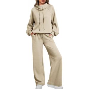 imageAUTOMET Lounge Sets for Women Sweatsuits 2 Piece Outfits 2025 Fall Drawstring Sweatshirt Wide Leg Sweatpants TracksuitApricot