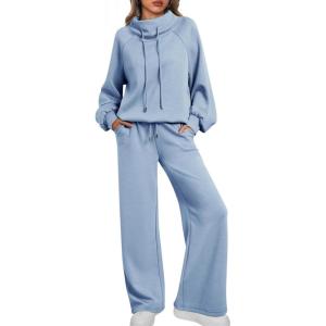 imageAUTOMET Lounge Sets for Women Sweatsuits 2 Piece Outfits 2025 Fall Drawstring Sweatshirt Wide Leg Sweatpants TracksuitLightblue