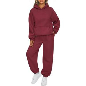imageAUTOMET Womens 2 Piece Outfits Lounge Hoodie Sweatsuit Sets Plus Size Fall Fashion Clothes Airport Travel Pants TracksuitsRed