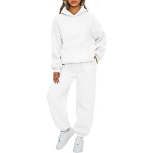 imageAUTOMET Womens 2 Piece Outfits Lounge Hoodie Sweatsuit Sets Plus Size Fall Fashion Clothes Airport Travel Pants TracksuitsWhite