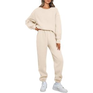 imageAUTOMET Womens 2 Piece Outfits Sweatsuit Oversized Sweatshirt Lounge Sets Baggy Sweatpants Fall Fashion with PocketsApricot