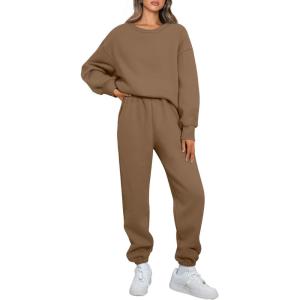 imageAUTOMET Womens 2 Piece Outfits Sweatsuit Oversized Sweatshirt Lounge Sets Baggy Sweatpants Fall Fashion with PocketsCoffee