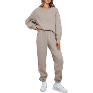 imageAUTOMET Womens 2 Piece Outfits Sweatsuit Oversized Sweatshirt Lounge Sets Baggy Sweatpants Fall Fashion with PocketsCoffeegrey