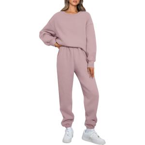 imageAUTOMET Womens 2 Piece Outfits Sweatsuit Oversized Sweatshirt Lounge Sets Baggy Sweatpants Fall Fashion with PocketsDarkpink