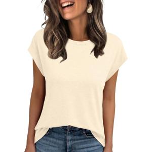 imageAUTOMET Womens Cap Sleeve Summer Tops T Shirts Business Casual Dressy Spring Fashion Outfits Cute Trendy Clothes 2025Cream