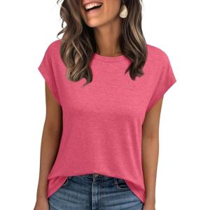 imageAUTOMET Womens Cap Sleeve Summer Tops T Shirts Business Casual Dressy Spring Fashion Outfits Cute Trendy Clothes 2025Hotpink