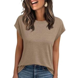 imageAUTOMET Womens Cap Sleeve Summer Tops T Shirts Business Casual Dressy Spring Fashion Outfits Cute Trendy Clothes 2025Khaki