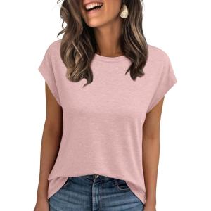 imageAUTOMET Womens Cap Sleeve Summer Tops T Shirts Business Casual Dressy Spring Fashion Outfits Cute Trendy Clothes 2025Pink