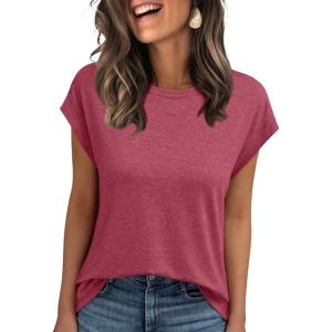 imageAUTOMET Womens Cap Sleeve Summer Tops T Shirts Business Casual Dressy Spring Fashion Outfits Cute Trendy Clothes 2025Red