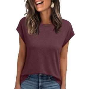 imageAUTOMET Womens Cap Sleeve Summer Tops T Shirts Business Casual Dressy Spring Fashion Outfits Cute Trendy Clothes 2025Winered