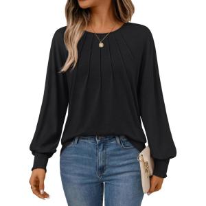 imageAUTOMET Womens Fall Fashion Long Sleeve Shirts Dressy Casual Pleated Basic Trendy Tops Winter Clothes 2025Black