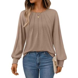 imageAUTOMET Womens Fall Fashion Long Sleeve Shirts Dressy Casual Pleated Basic Trendy Tops Winter Clothes 2025Khaki