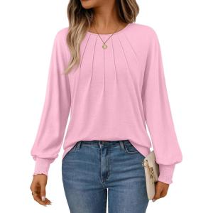 imageAUTOMET Womens Fall Fashion Long Sleeve Shirts Dressy Casual Pleated Basic Trendy Tops Winter Clothes 2025Pink