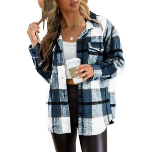imageAUTOMET Womens Fall Outfits Fashion Clothes Shackets Flannel Plaid Button Down Long Sleeve Shirts JacketsBlue