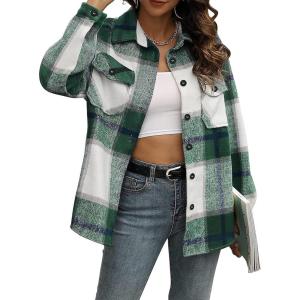 imageAUTOMET Womens Fall Outfits Fashion Clothes Shackets Flannel Plaid Button Down Long Sleeve Shirts JacketsDark Green