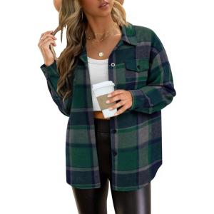 imageAUTOMET Womens Fall Outfits Fashion Clothes Shackets Flannel Plaid Button Down Long Sleeve Shirts JacketsGreen