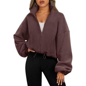 imageAUTOMET Womens Fleece Jackets Zip Up Oversized Sweatshirts Winter Clothes Long Sleeve Crop Sherpa Fall Outfits FashionBrown