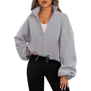 imageAUTOMET Womens Fleece Jackets Zip Up Oversized Sweatshirts Winter Clothes Long Sleeve Crop Sherpa Fall Outfits FashionGrey
