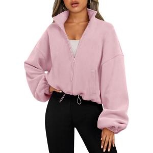 imageAUTOMET Womens Fleece Jackets Zip Up Oversized Sweatshirts Winter Clothes Long Sleeve Crop Sherpa Fall Outfits FashionPink