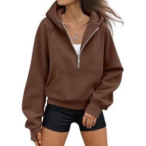 imageAUTOMET Womens Hoodies Fleece Fall Fashion Outfits Workout Sweatshirts Y2k Winter Zip Up Jackets Oversized Tops Clothes 2025Brown