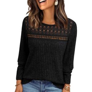 imageAUTOMET Womens Lace Long Sleeve Shirt Fall Top Fashion Dreesy Casual Tunic Sweaters Mesh Clothes Trendy Work Cute OutfitsBlack