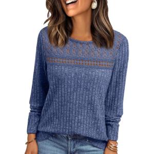 imageAUTOMET Womens Lace Long Sleeve Shirt Fall Top Fashion Dreesy Casual Tunic Sweaters Mesh Clothes Trendy Work Cute OutfitsBlue