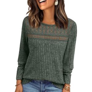 imageAUTOMET Womens Lace Long Sleeve Shirt Fall Top Fashion Dreesy Casual Tunic Sweaters Mesh Clothes Trendy Work Cute OutfitsGreen