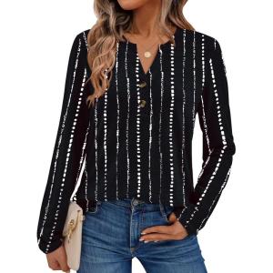 imageAUTOMET Womens Long Sleeve Shirts 2025 Fall Fashion Dressy Casual Tops Trendy Henley Blouses Cute Work Outfits ClothesBlack Dot Line