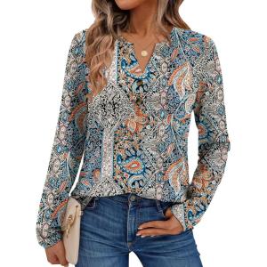 imageAUTOMET Womens Long Sleeve Shirts 2025 Fall Fashion Dressy Casual Tops Trendy Henley Blouses Cute Work Outfits ClothesBoho Blue