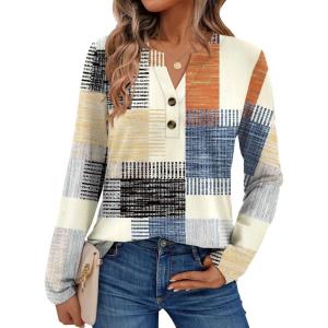 imageAUTOMET Womens Long Sleeve Shirts 2025 Fall Fashion Dressy Casual Tops Trendy Henley Blouses Cute Work Outfits ClothesPlaid Multi