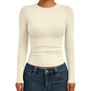 imageAUTOMET Womens Long Sleeve Shirts Basic Compression Going Out Crop Tops Fall Fashion Y2K Clothes 2025Apricot