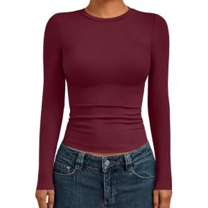 imageAUTOMET Womens Long Sleeve Shirts Basic Compression Going Out Crop Tops Fall Fashion Y2K Clothes 2025Burgundy