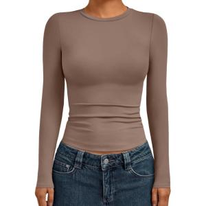imageAUTOMET Womens Long Sleeve Shirts Basic Compression Going Out Crop Tops Fall Fashion Y2K Clothes 2025Coffee Grey