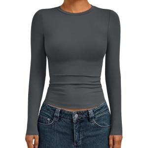 imageAUTOMET Womens Long Sleeve Shirts Basic Compression Going Out Crop Tops Fall Fashion Y2K Clothes 2025Gray