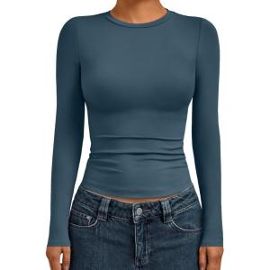 imageAUTOMET Womens Long Sleeve Shirts Basic Compression Going Out Crop Tops Fall Fashion Y2K Clothes 2025Haze Blue