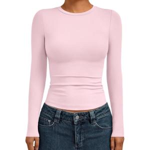 imageAUTOMET Womens Long Sleeve Shirts Basic Compression Going Out Crop Tops Fall Fashion Y2K Clothes 2025Pink