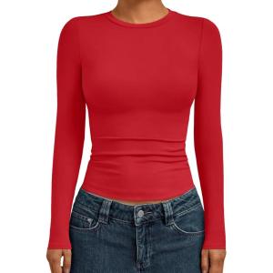 imageAUTOMET Womens Long Sleeve Shirts Basic Compression Going Out Crop Tops Fall Fashion Y2K Clothes 2025Red