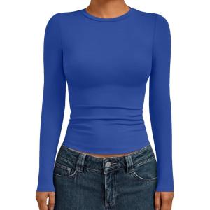 imageAUTOMET Womens Long Sleeve Shirts Basic Compression Going Out Crop Tops Fall Fashion Y2K Clothes 2025Royalblue