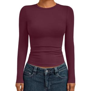 imageAUTOMET Womens Long Sleeve Shirts Basic Compression Going Out Crop Tops Fall Fashion Y2K Clothes 2025Winered