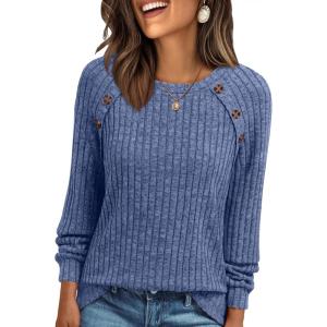 imageAUTOMET Womens Long Sleeve Shirts Casual Tunic Work Tops Cute Pullover Sweaters Early Fall Outfits 2025 Winter ClothingBlue