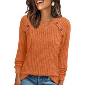imageAUTOMET Womens Long Sleeve Shirts Casual Tunic Work Tops Cute Pullover Sweaters Early Fall Outfits 2025 Winter ClothingOrange