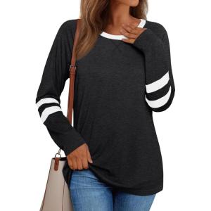 imageAUTOMET Womens Long Sleeve Shirts Color Block Casual Crewneck Tops Tshirt Basic Tee Fall Fashion Clothes Trendy OutfitsBlack