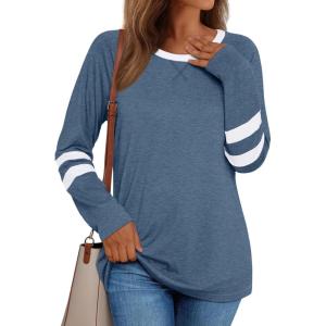 imageAUTOMET Womens Long Sleeve Shirts Color Block Casual Crewneck Tops Tshirt Basic Tee Fall Fashion Clothes Trendy OutfitsLightblue