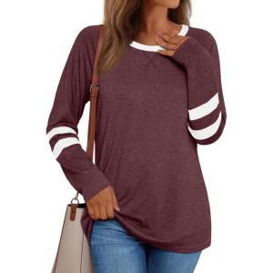 imageAUTOMET Womens Long Sleeve Shirts Color Block Casual Crewneck Tops Tshirt Basic Tee Fall Fashion Clothes Trendy OutfitsWinered