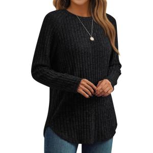 imageAUTOMET Womens Long Sleeve Shirts Fall Fashion Tops 2025 Crewneck Dressy Sweaters Tunic Winter Clothes Casual OutfitsBlack